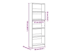 Estantería madera de ingeniería roble ahumado 60x24x176 cm