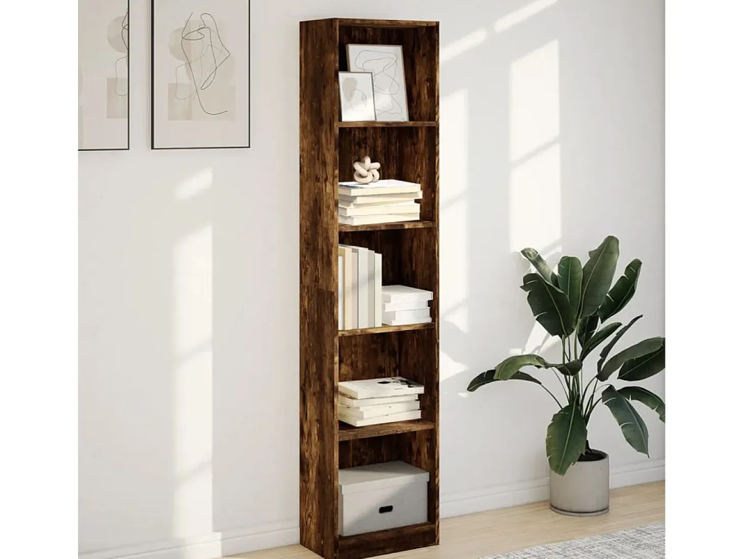 Estantería madera de ingeniería roble ahumado 40x24x176 cm
