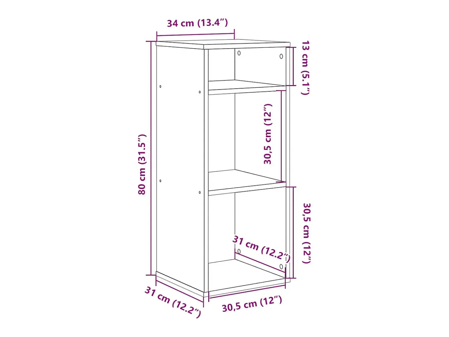 Estantería madera ingeniería madera envejecida 34x31x80 cm