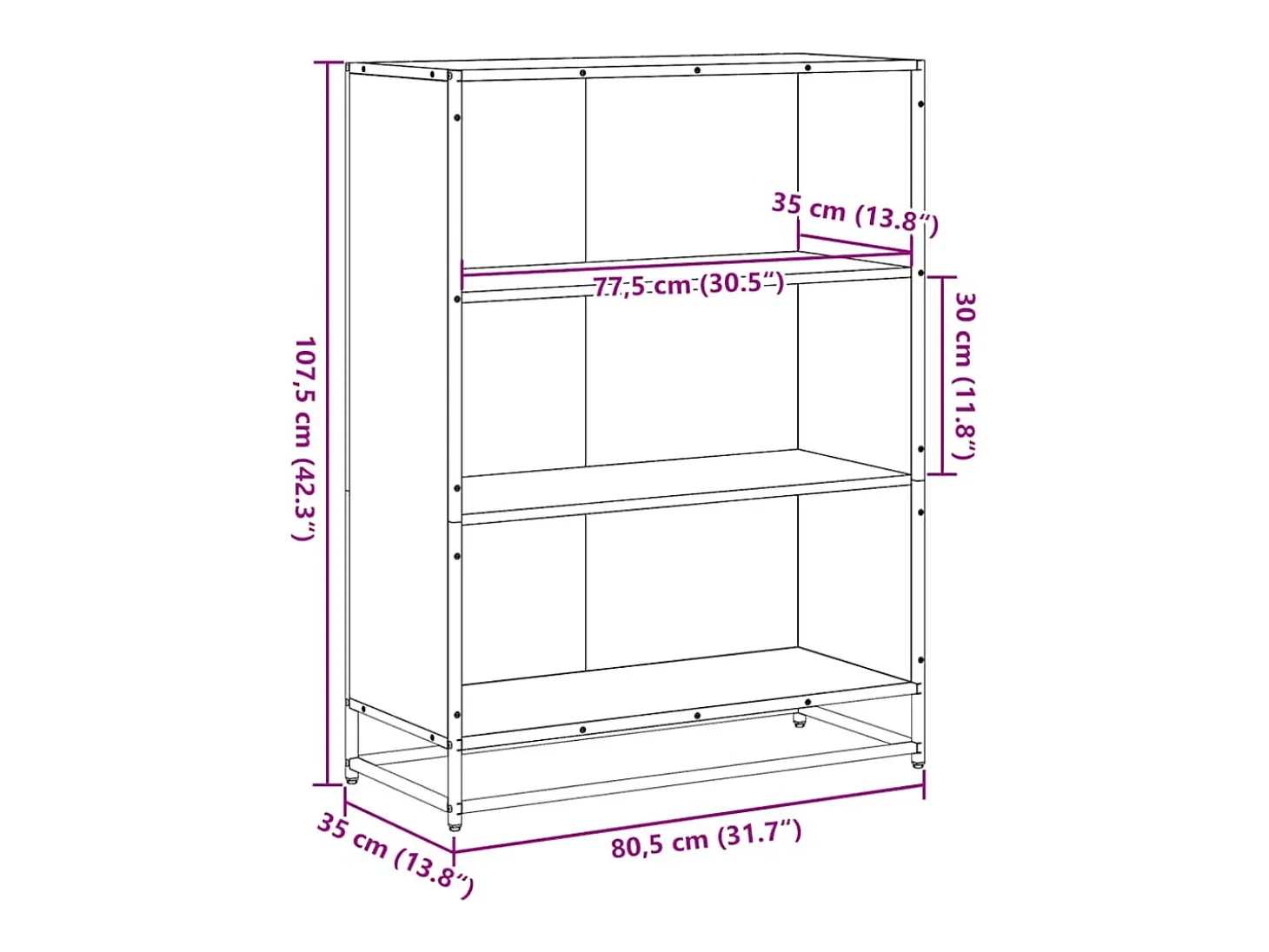 Estantería madera ingeniería negra 80,5x35x107,5 cm