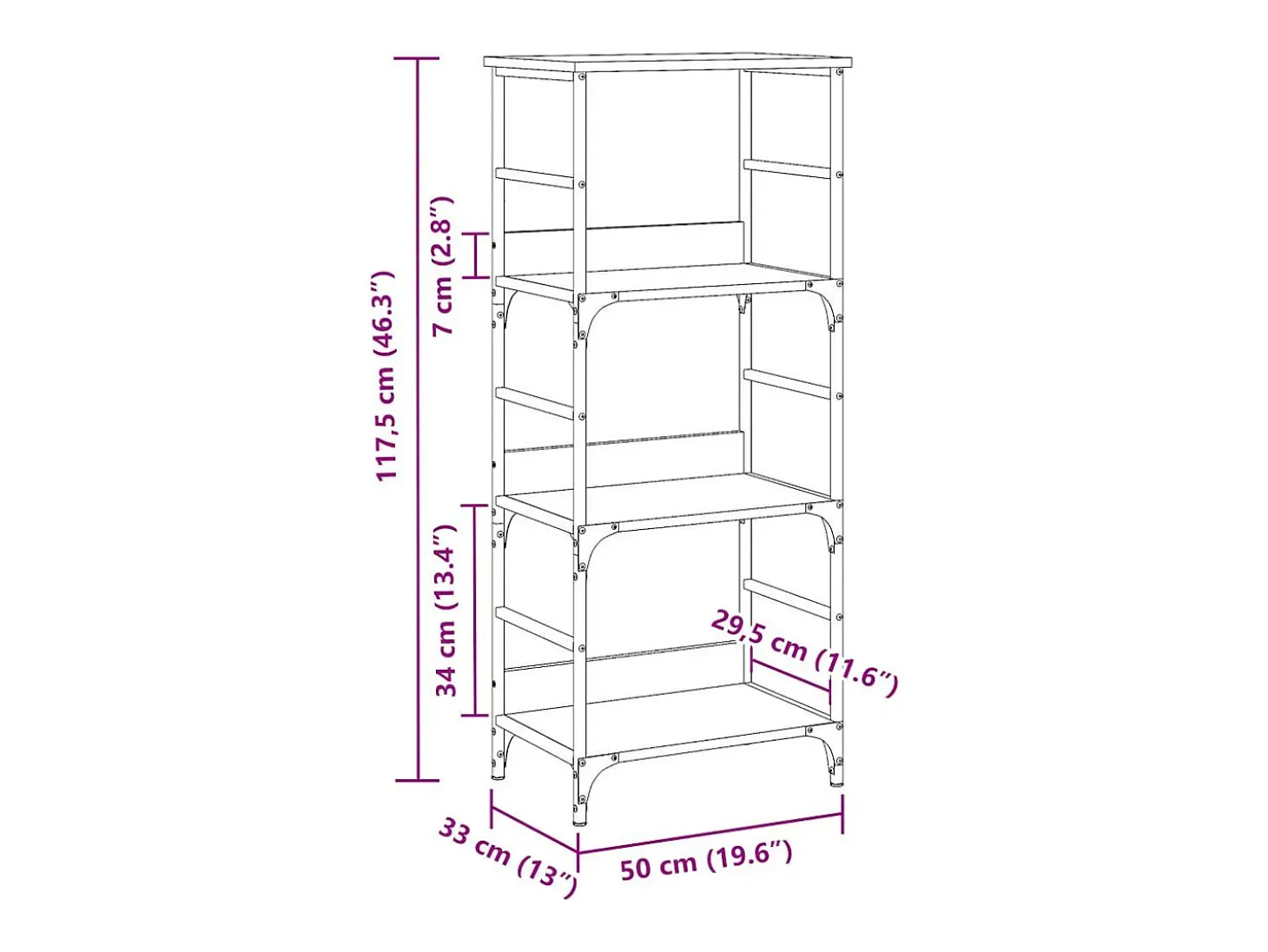 Estantería madera ingeniería madera envejecida 50x33x117,5 cm