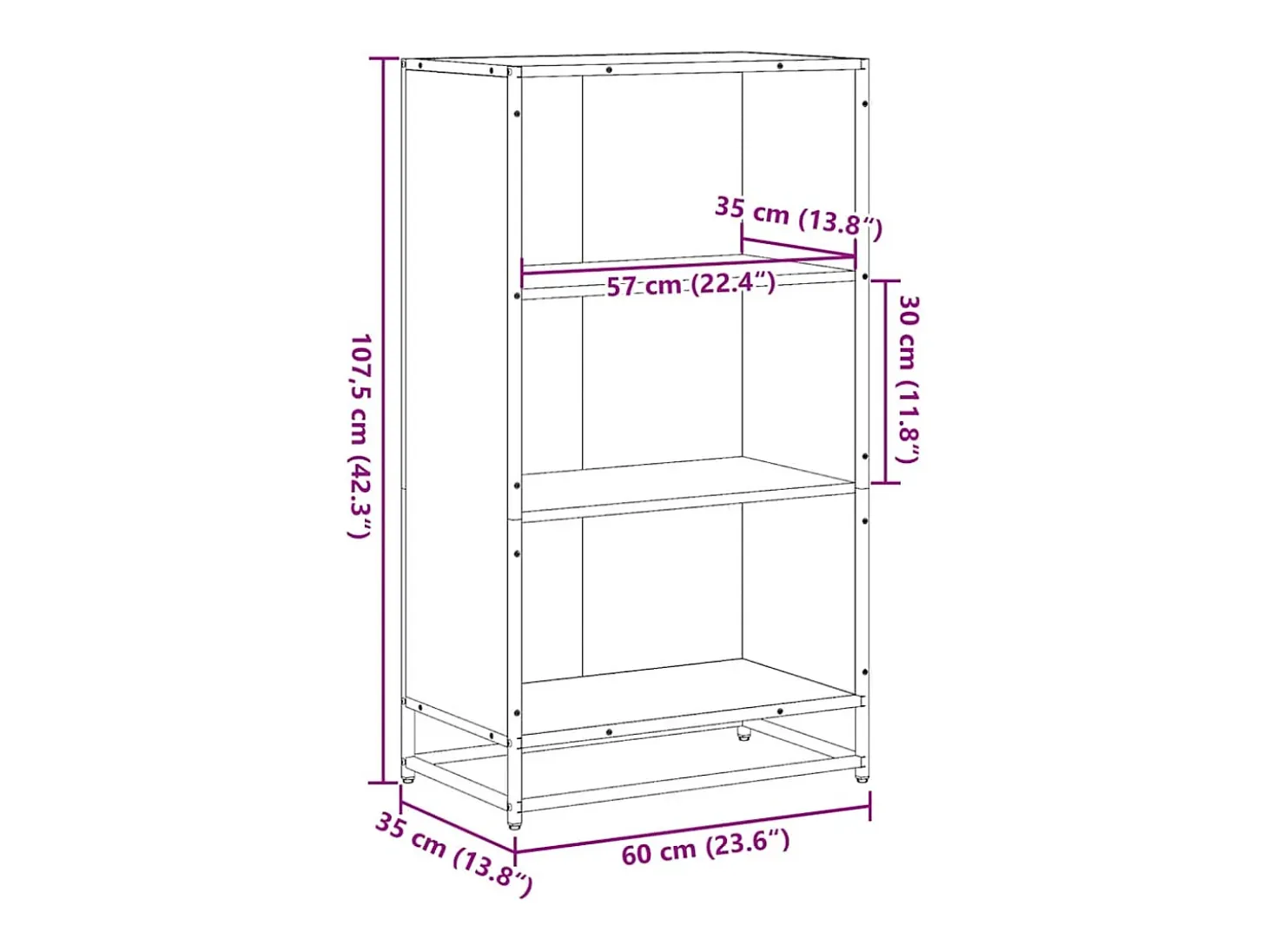Estantería madera ingeniería gris sonoma 60x35x107,5 cm
