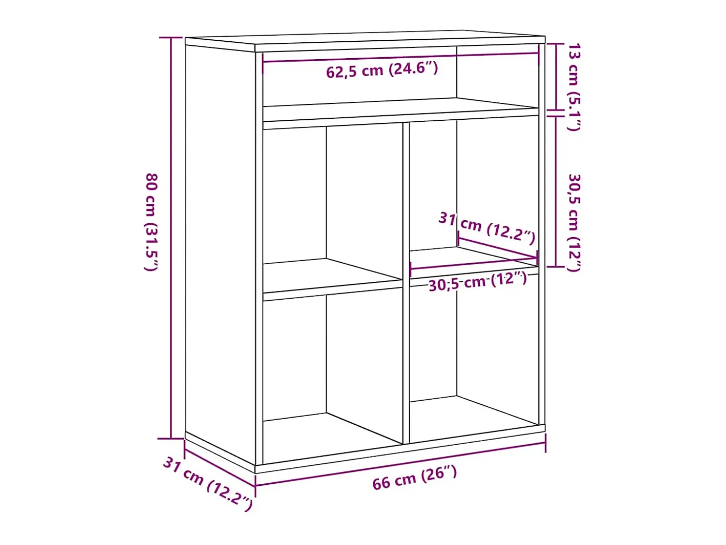 Estantería madera ingeniería negra 66x31x80 cm