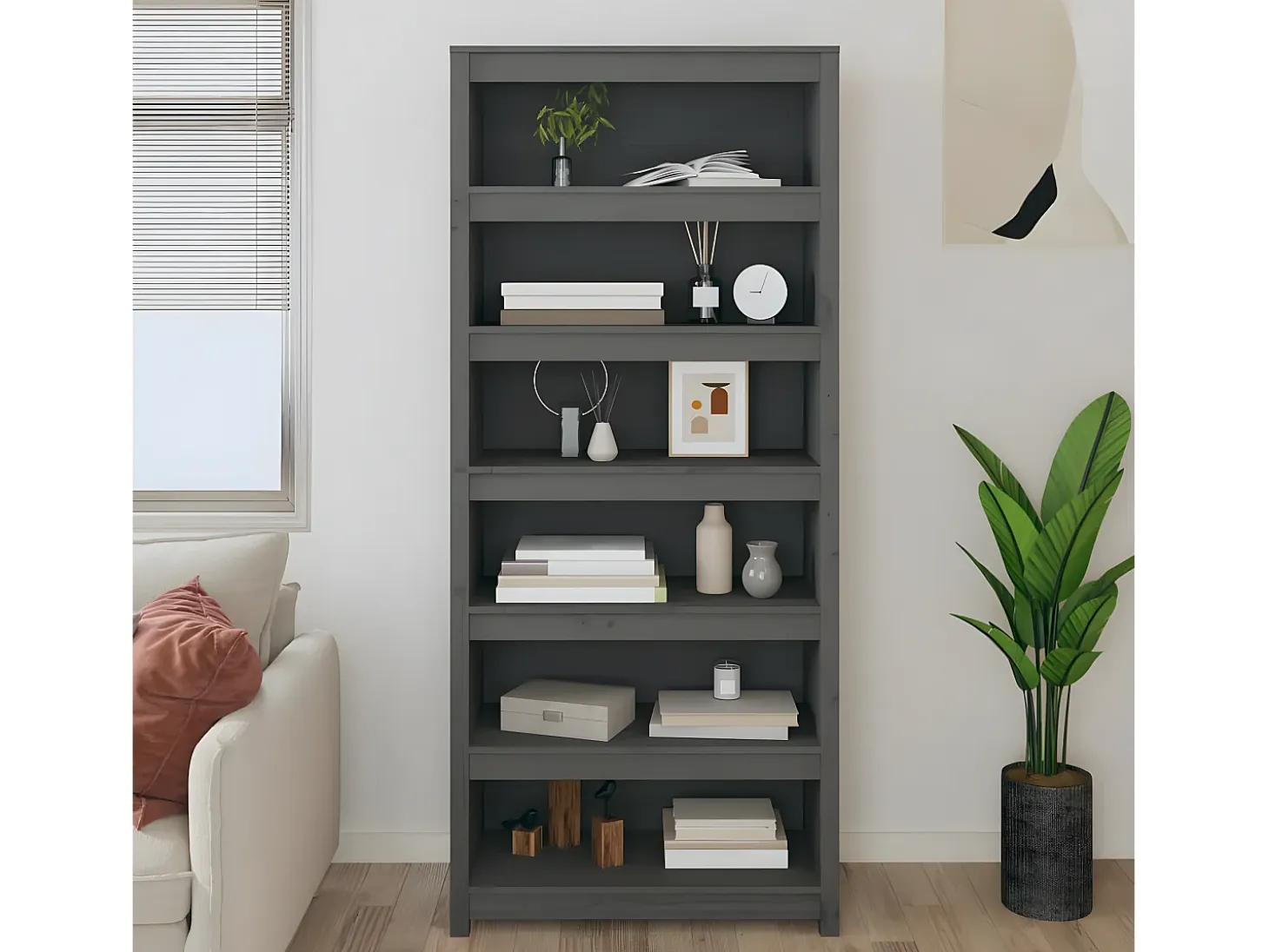 Estantería madera maciza de pino gris 80x35x183 cm