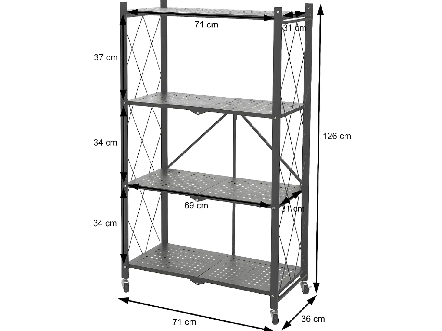 Estantería plegable MCW-J85, negro, 4 niveles