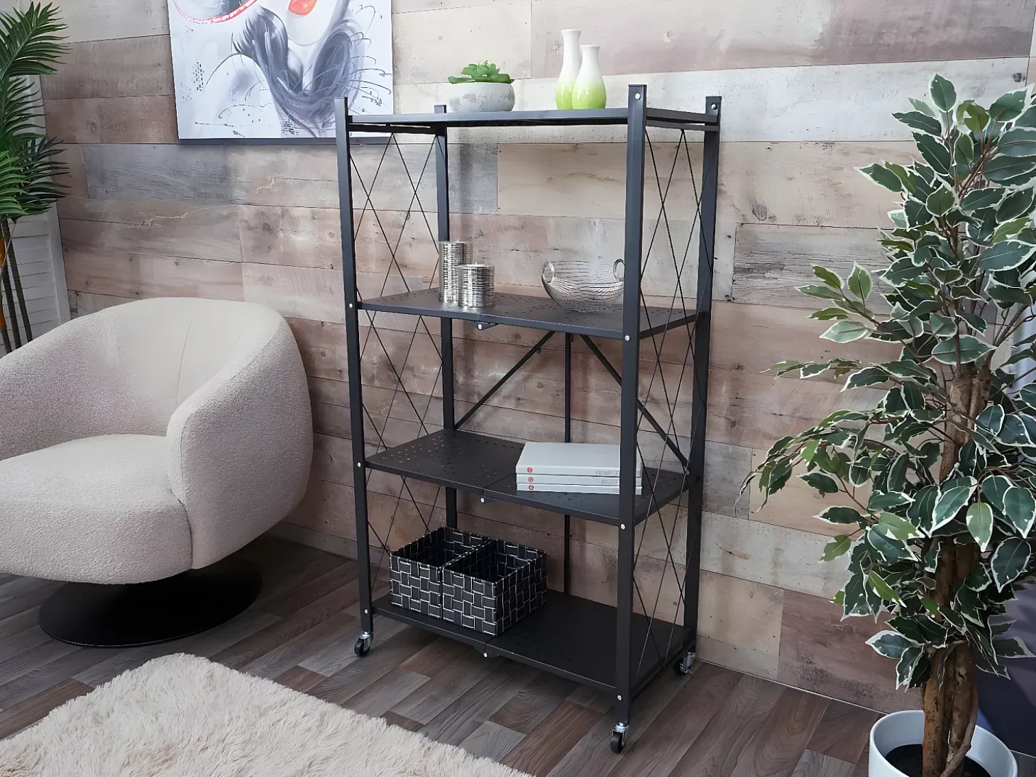 Estantería plegable MCW-J85, negro, 4 niveles
