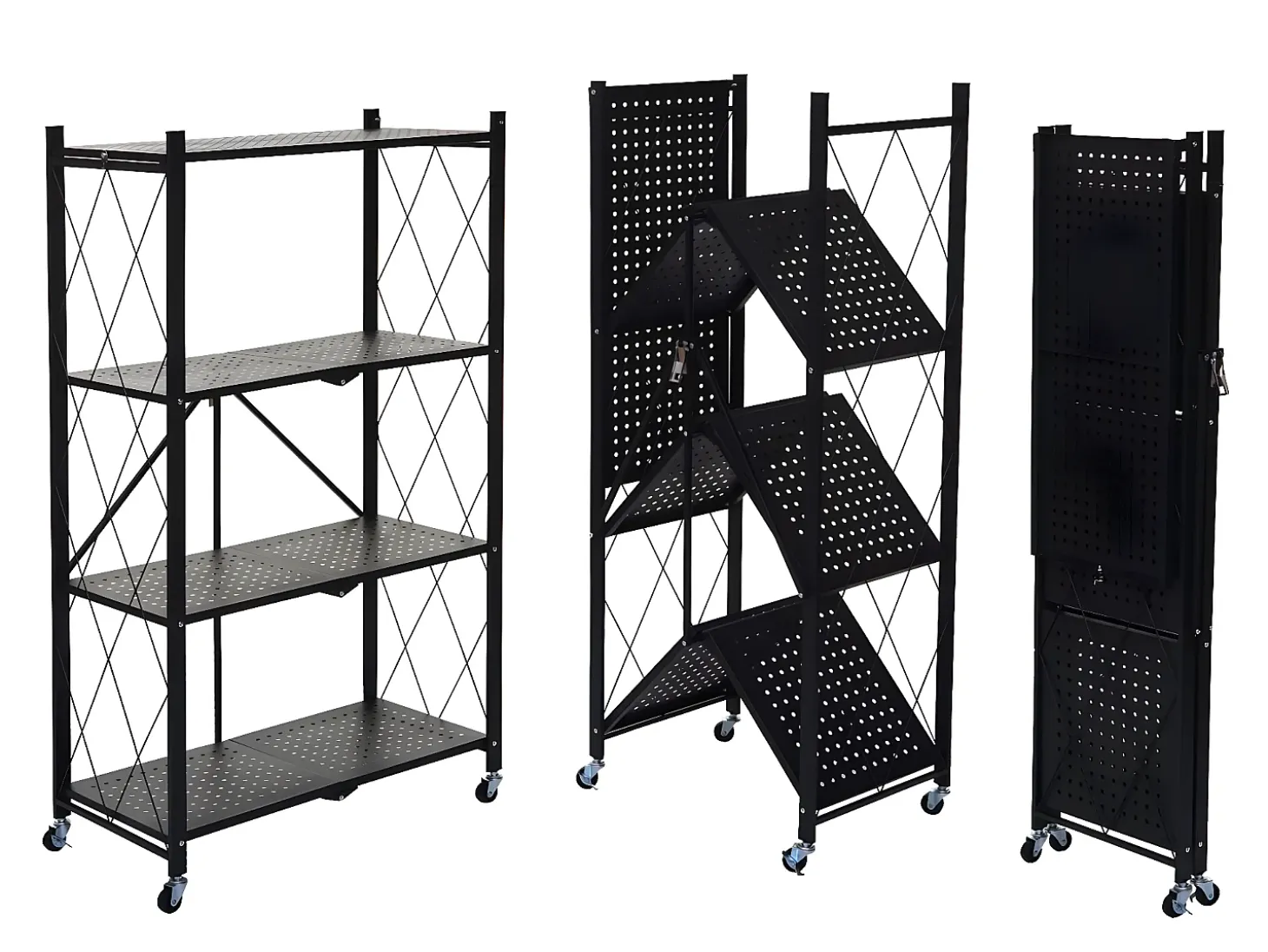 Estantería plegable MCW-J85, negro, 4 niveles