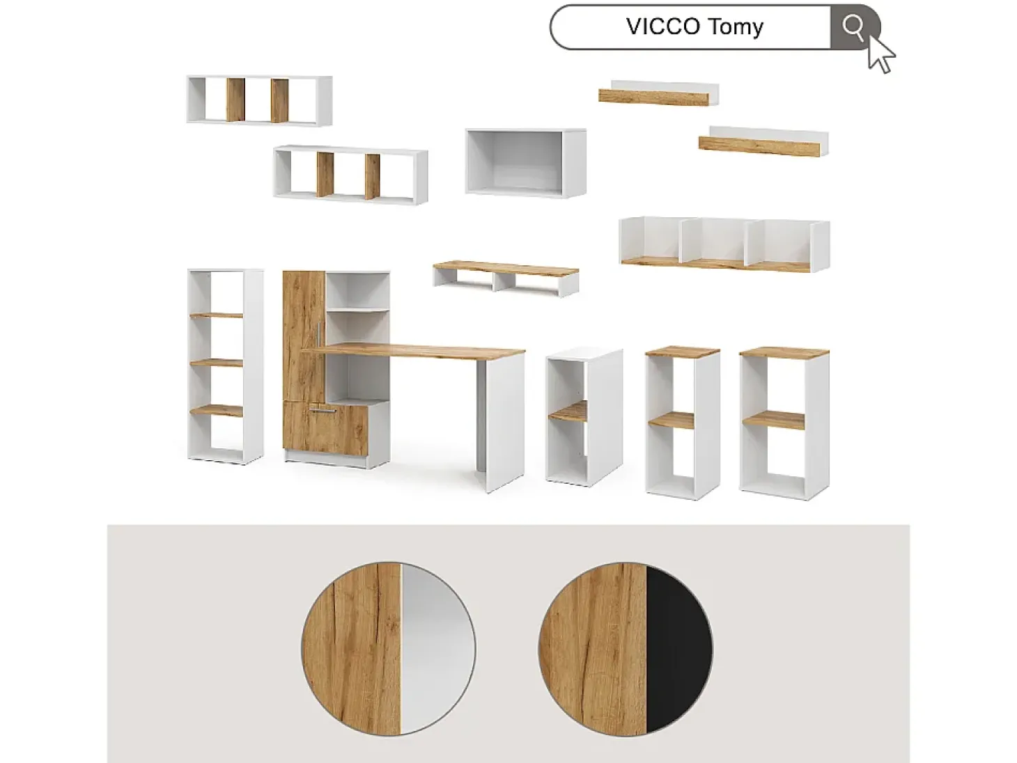 Estantería roble blanco/dorado 30x30x74 tomy