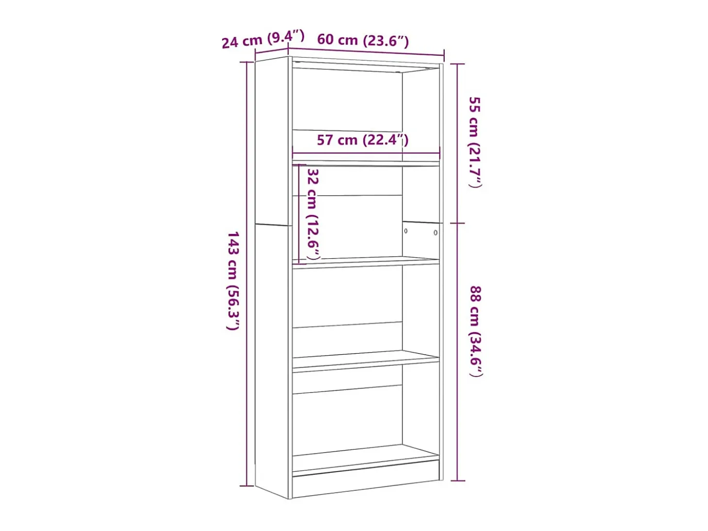 Estantería Roble negro 60 x 24 x 143 cm Madera contrachapada