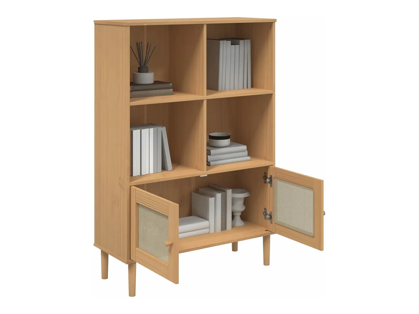 Estantería SENJA aspecto ratán madera pino marrón 90x35x130 cm