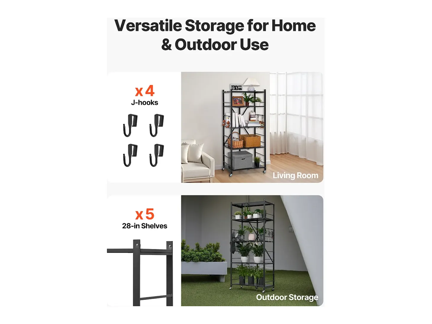 Estantería SucceBuy Plegable Móvil, 5 Niveles, Estantería Plegable con Ruedas, 71x38x163 cm, Metal Robusto, Carga Estática 340 kg Dinámica 90,7 kg