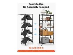 Estantería SucceBuy Plegable Móvil, 5 Niveles, Estantería Plegable con Ruedas, 71x38x163 cm, Metal Robusto, Carga Estática 340 kg Dinámica 90,7 kg