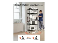 Estantería SucceBuy Plegable Móvil, 5 Niveles, Estantería Plegable con Ruedas, 71x38x163 cm, Metal Robusto, Carga Estática 340 kg Dinámica 90,7 kg