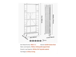 Estantería SucceBuy Plegable Móvil, 5 Niveles, Estantería Plegable con Ruedas, 81x36x183 cm, Metal Robusto, Carga Estática 340 kg Dinámica 90,7 kg