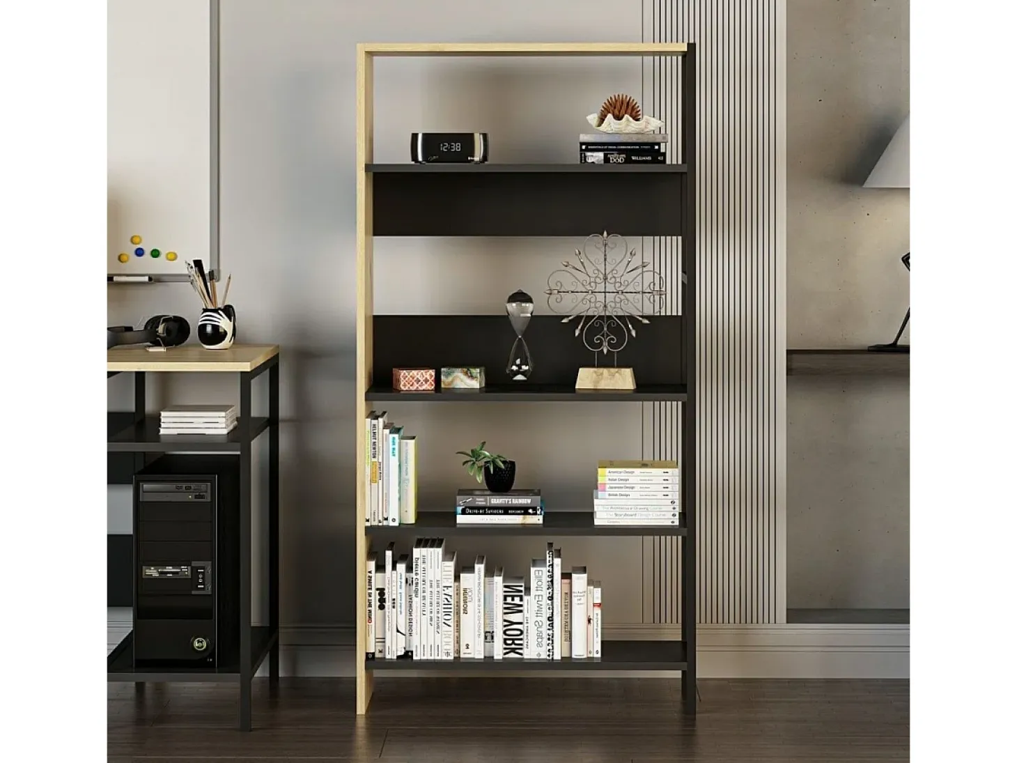 Estantería Tiran Bookcase 4 estantes roble/negro 150x76x30 cm