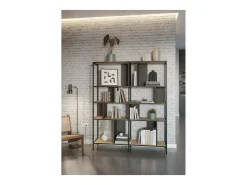 Estantería varios estantes modelo Amaya-144 acabado roble/negro, 175cm(alto) 144cm(ancho)