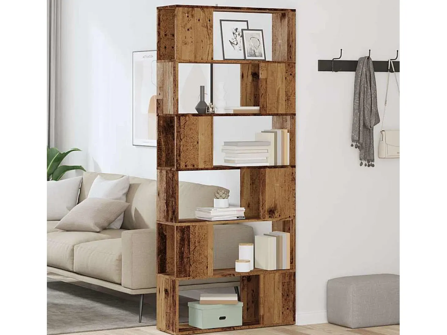 Estantería/divisor de espacios madera envejecida 80x24x186 cm
