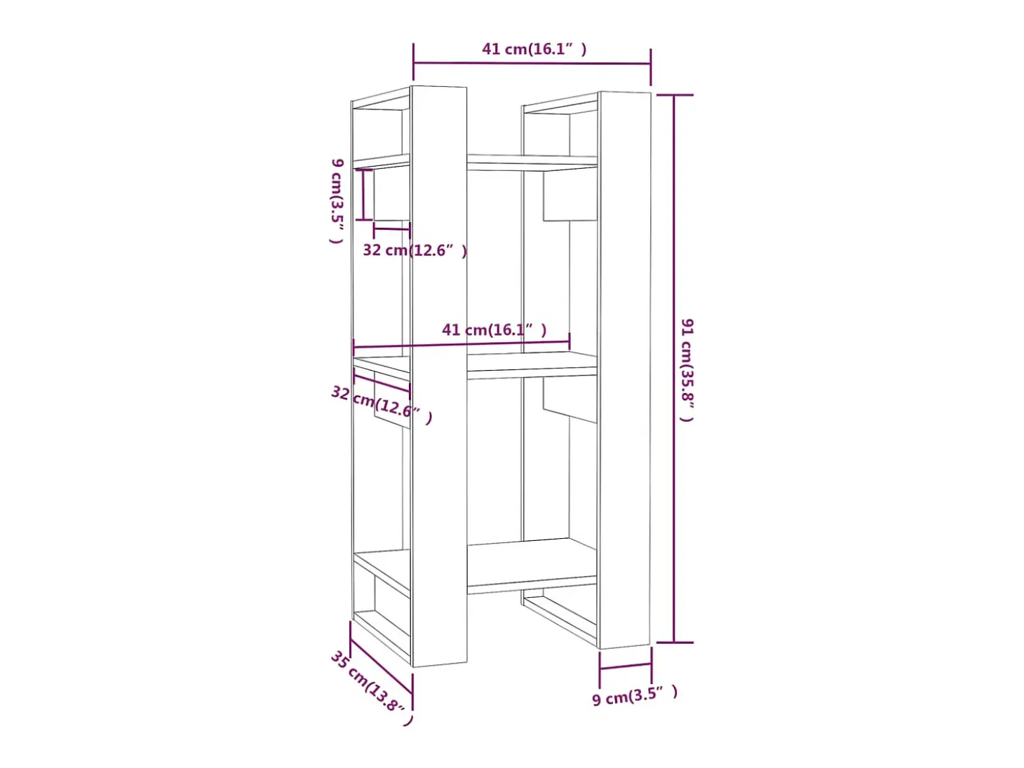 Estantería/divisor de espacios madera maciza pino 41x35x91 cm