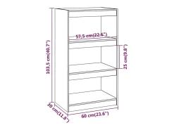 Estantería/divisor de espacios madera pino gris 60x30x103,5cm