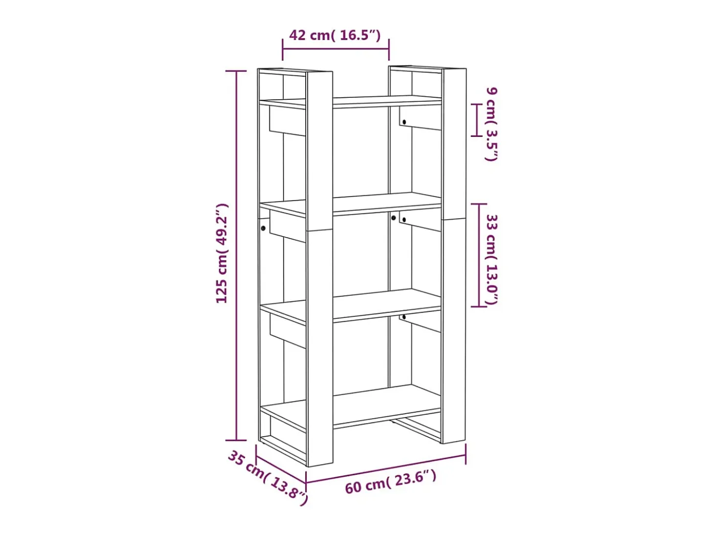 Estantería/divisor de espacios madera maciza 60x35x125 cm