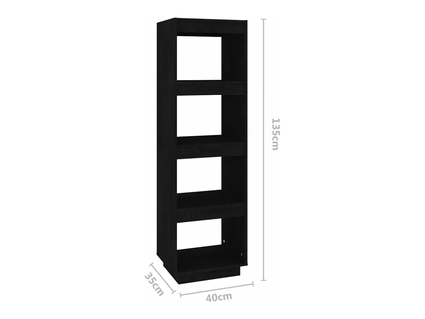 Estantería/divisor espacios madera de pino negro 40x35x135 cm