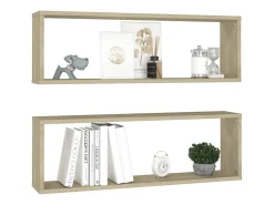 Estantes cubos de pared 2 uds contrachapada roble 80x15x26,5 cm ES59166