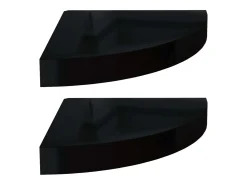 Estantes de esquina flotantes (2 unidades), negro brillante, 25 x 25 x 3,8 cm, MDF