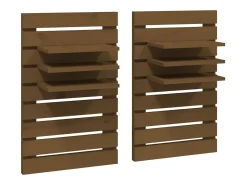 Estantes de noche de pared de madera maciza de pino marrón miel, 2 unidades