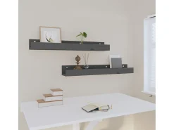 Estantes de pared 2 uds Gris 80x12x9 cm Madera maciza de pino