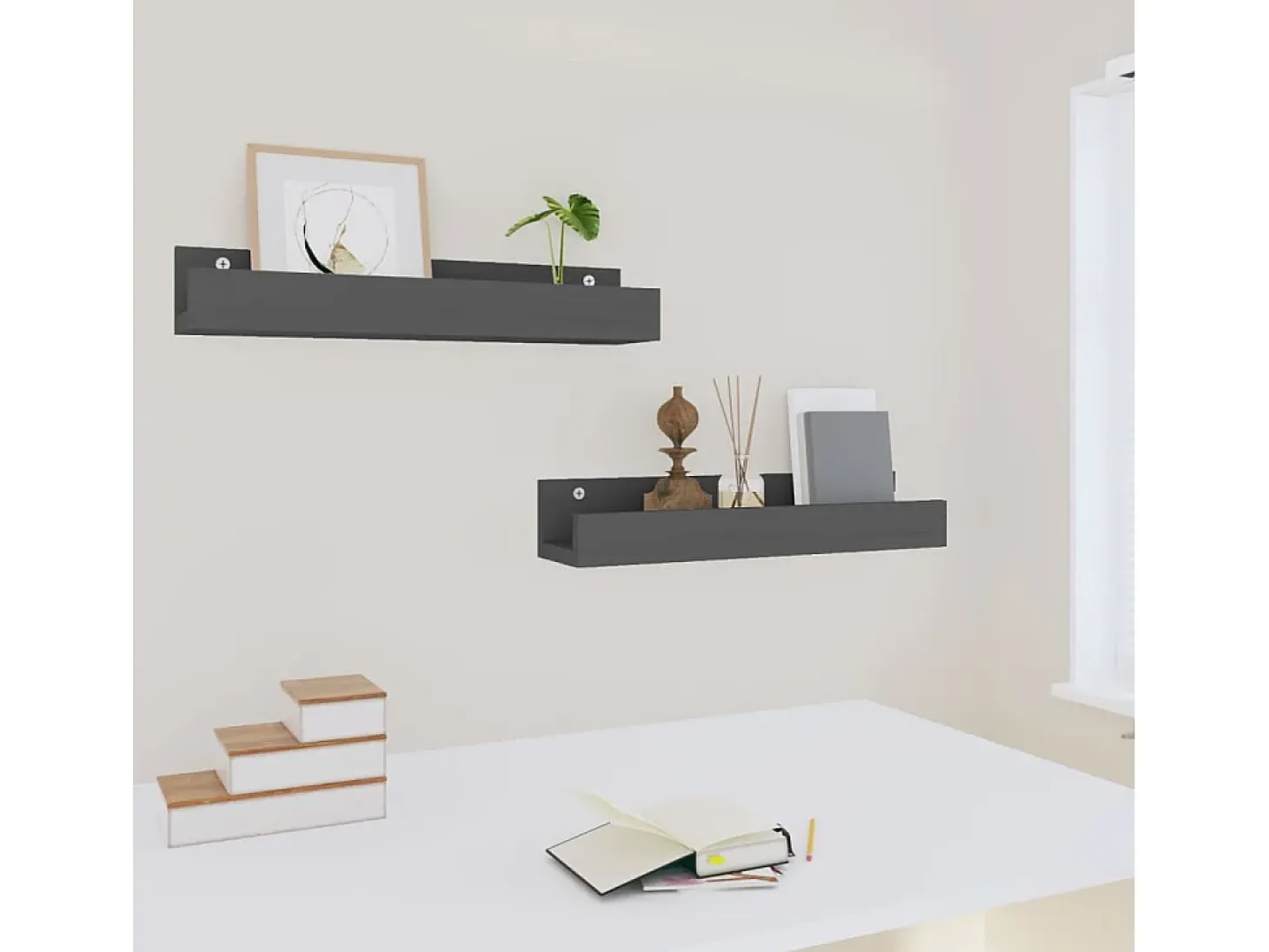 Estantes de pared 2 uds Gris 50x12x9 cm Madera maciza de pino