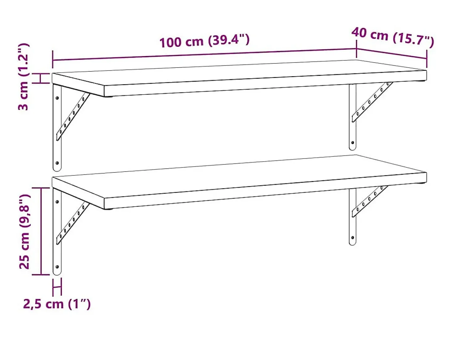 Estantes de pared 2 uds 100x40 cm acero inoxidable negro