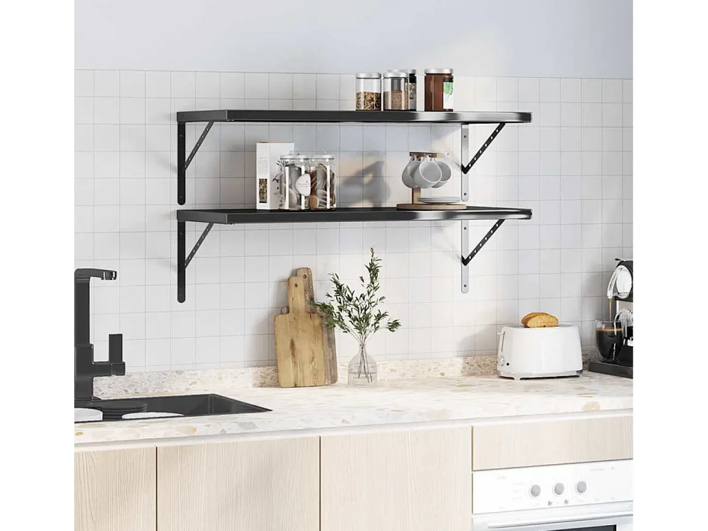 Estantes de pared 2 uds 100x40x3 cm acero inoxidable negro