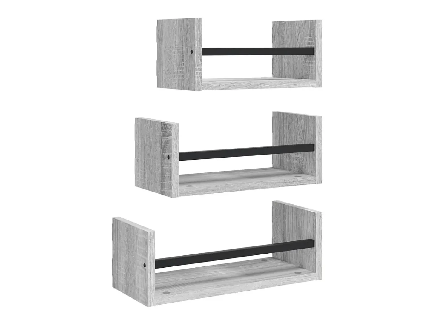 Estantes pared con barras 3 pzas madera ingeniería gris Sonoma ES27734