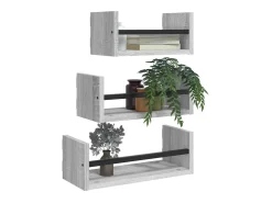 Estantes pared con barras 3 pzas madera ingeniería gris Sonoma ES27734