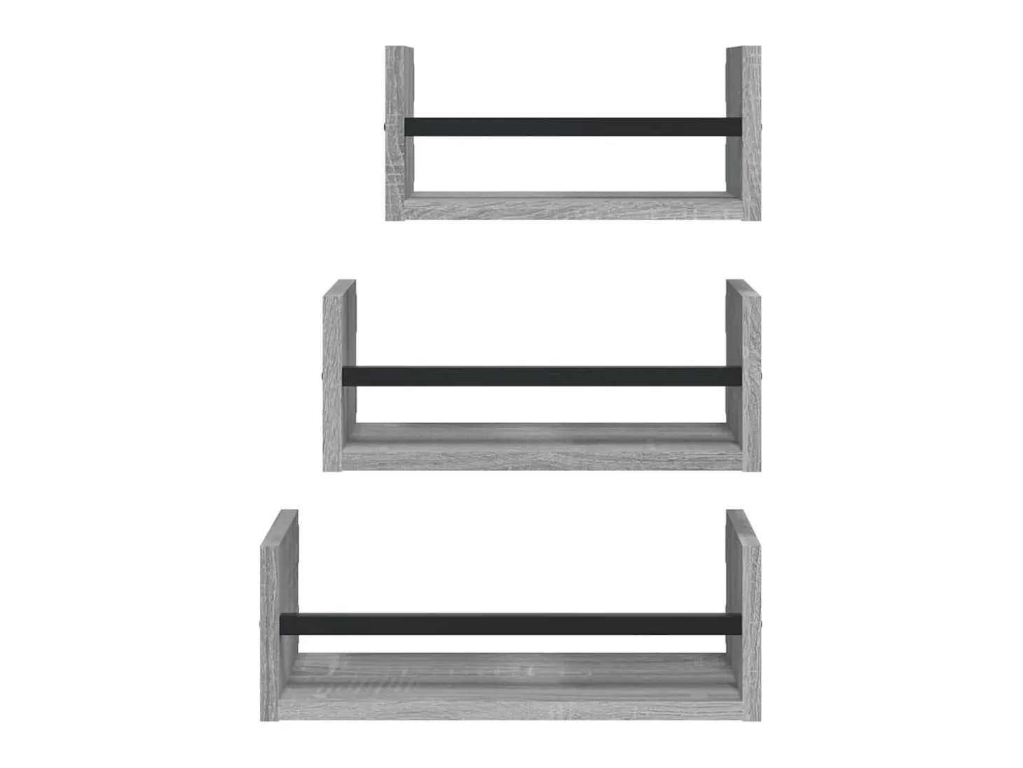 Estantes pared con barras 3 pzas madera ingeniería gris Sonoma ES27734