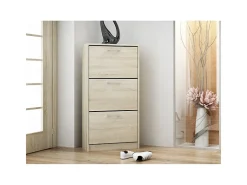 FANO - Zapatero de estilo moderno - 116x60x28 cm - Zapatero 3 puertas 6 nichos - Mueble recibidor - Aspecto madera