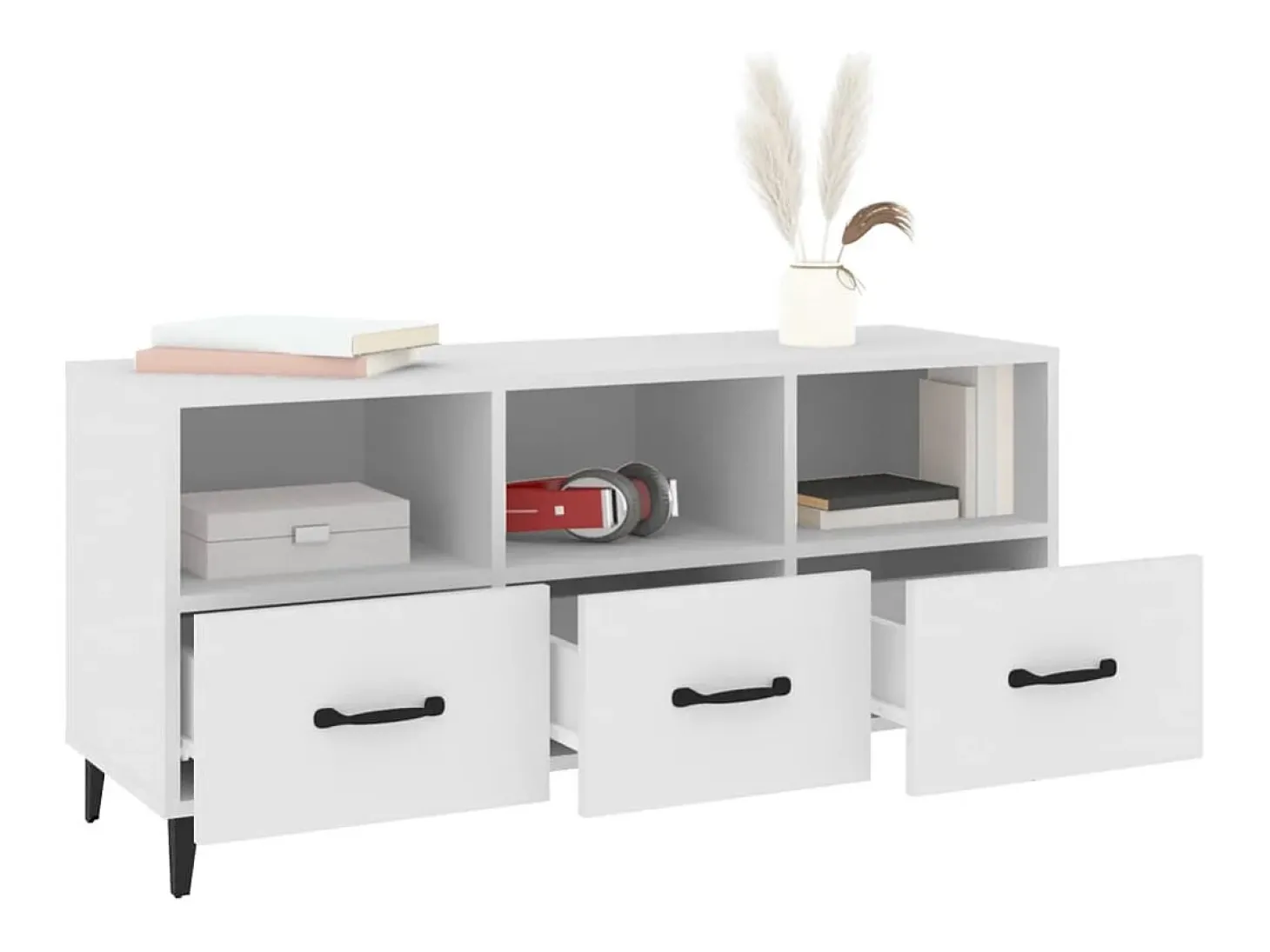 Firuz Mueble de TV madera contrachapada blanco 102x35x50 cm