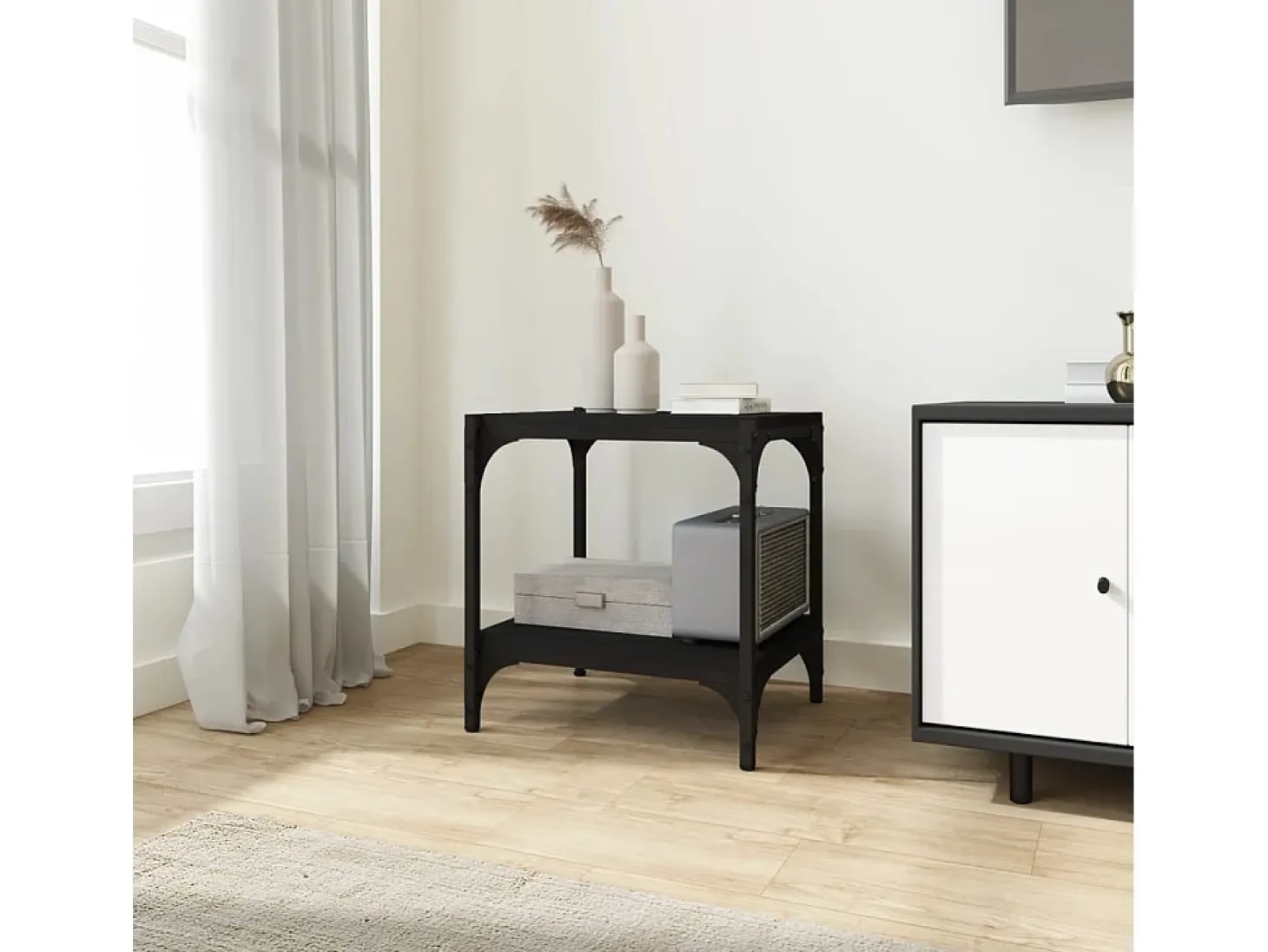 Foster City Mueble para TV madera contrachapada y acero negro 40x33x41 cm