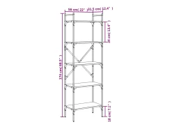 Fredrikstad Librería de 5 estantes madera gris Sonoma 56x31,5x174 cm