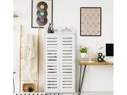 Gabinete de zapato 5 estantes, gabinete de zapato de entrada de 2 puertas, diseño de patrones de corte, 40x31x90cm, blanco