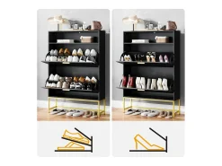 Gabinete de zapatos, con 2 puertas de subcontratación y 1 estante abierto, antiinclinado, negro, 80x24x117cm de diseño
