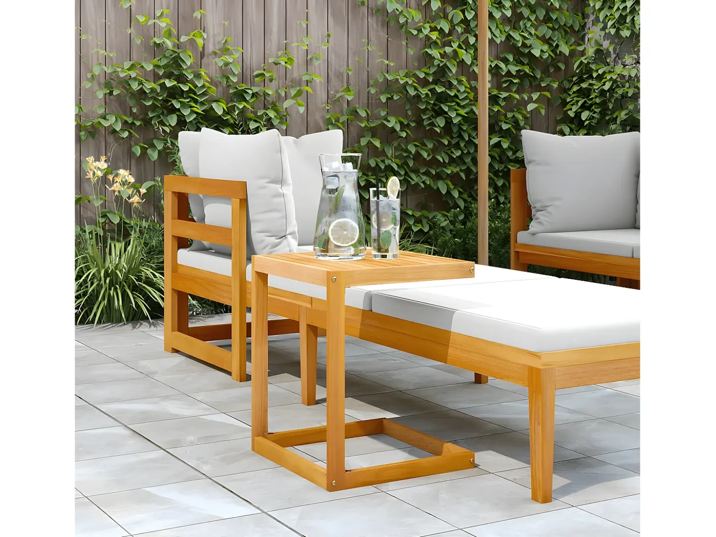 Garden Furniture - Mesa en forma de C madera maciza de acacia 42x40x50 cm