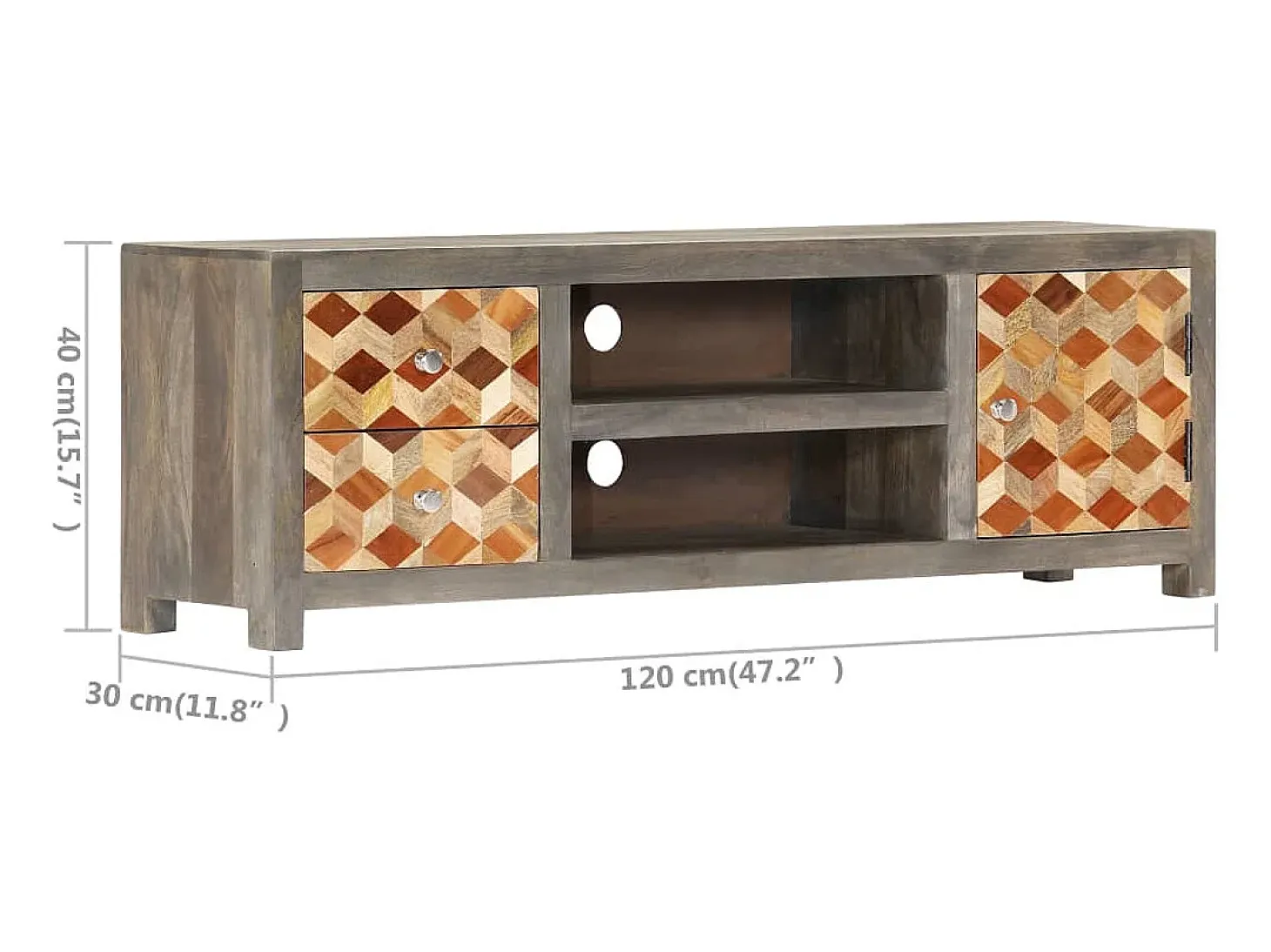 Garden Furniture - Mueble para TV de madera maciza reciclada gris 120x30x40 cm