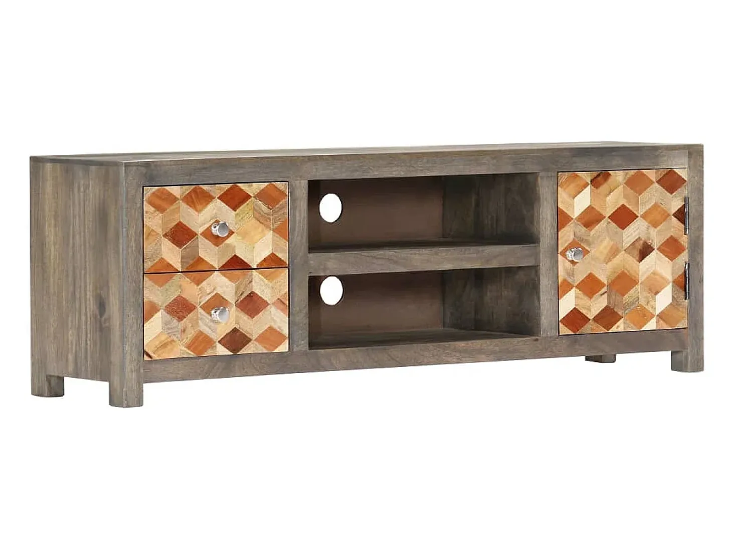 Garden Furniture - Mueble para TV de madera maciza reciclada gris 120x30x40 cm