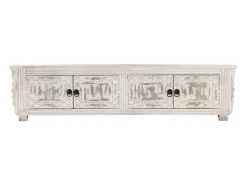 Garden Furniture - Mueble de TV de madera maciza de mango blanco 140x30x35 cm