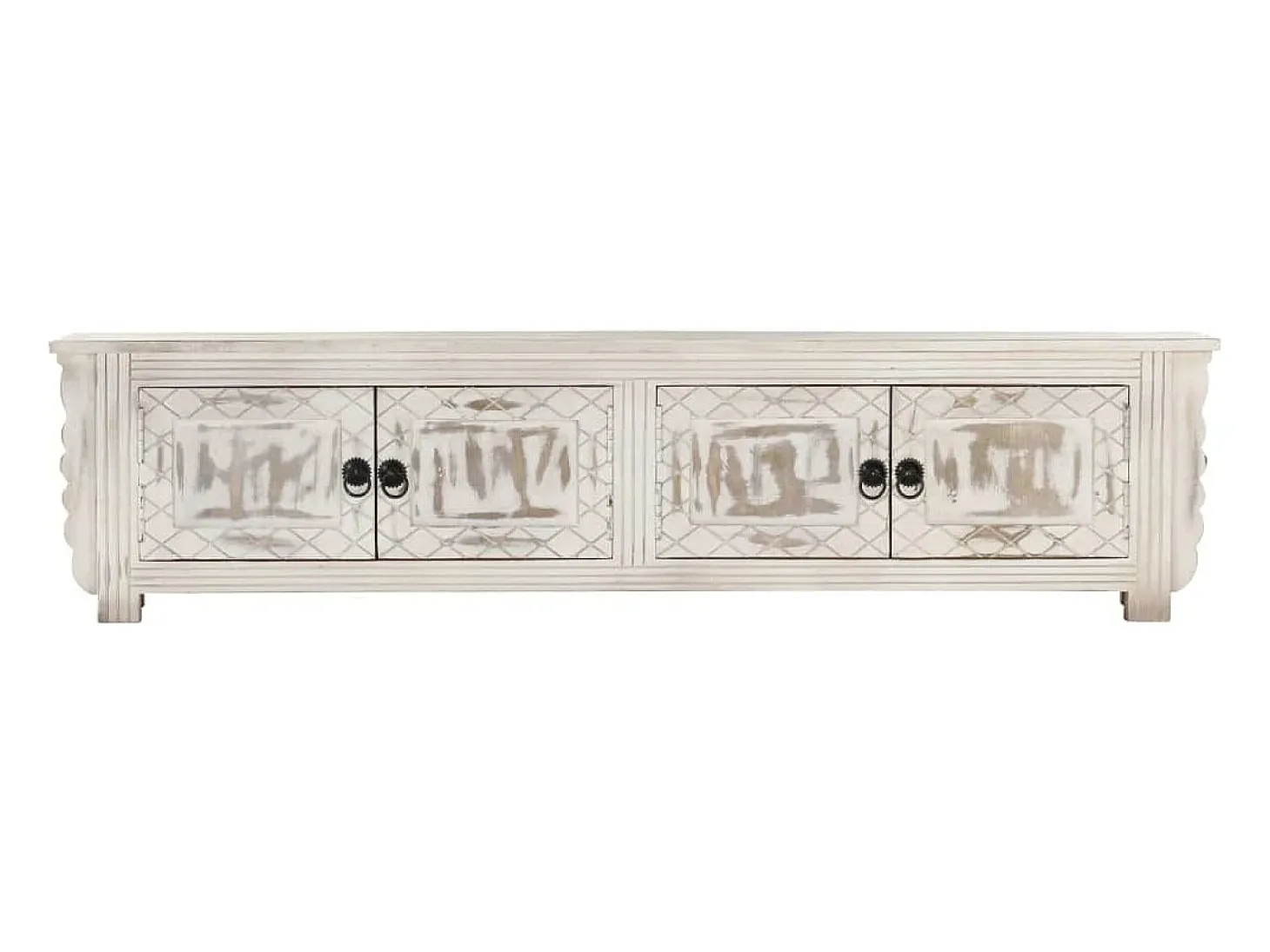 Garden Furniture - Mueble de TV de madera maciza de mango blanco 140x30x35 cm