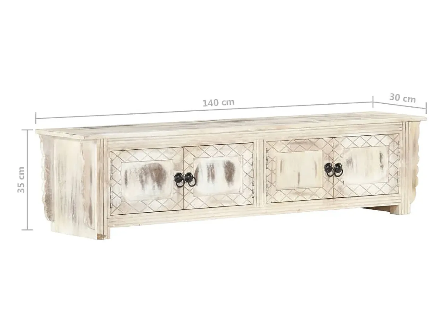 Garden Furniture - Mueble de TV de madera maciza de mango blanco 140x30x35 cm