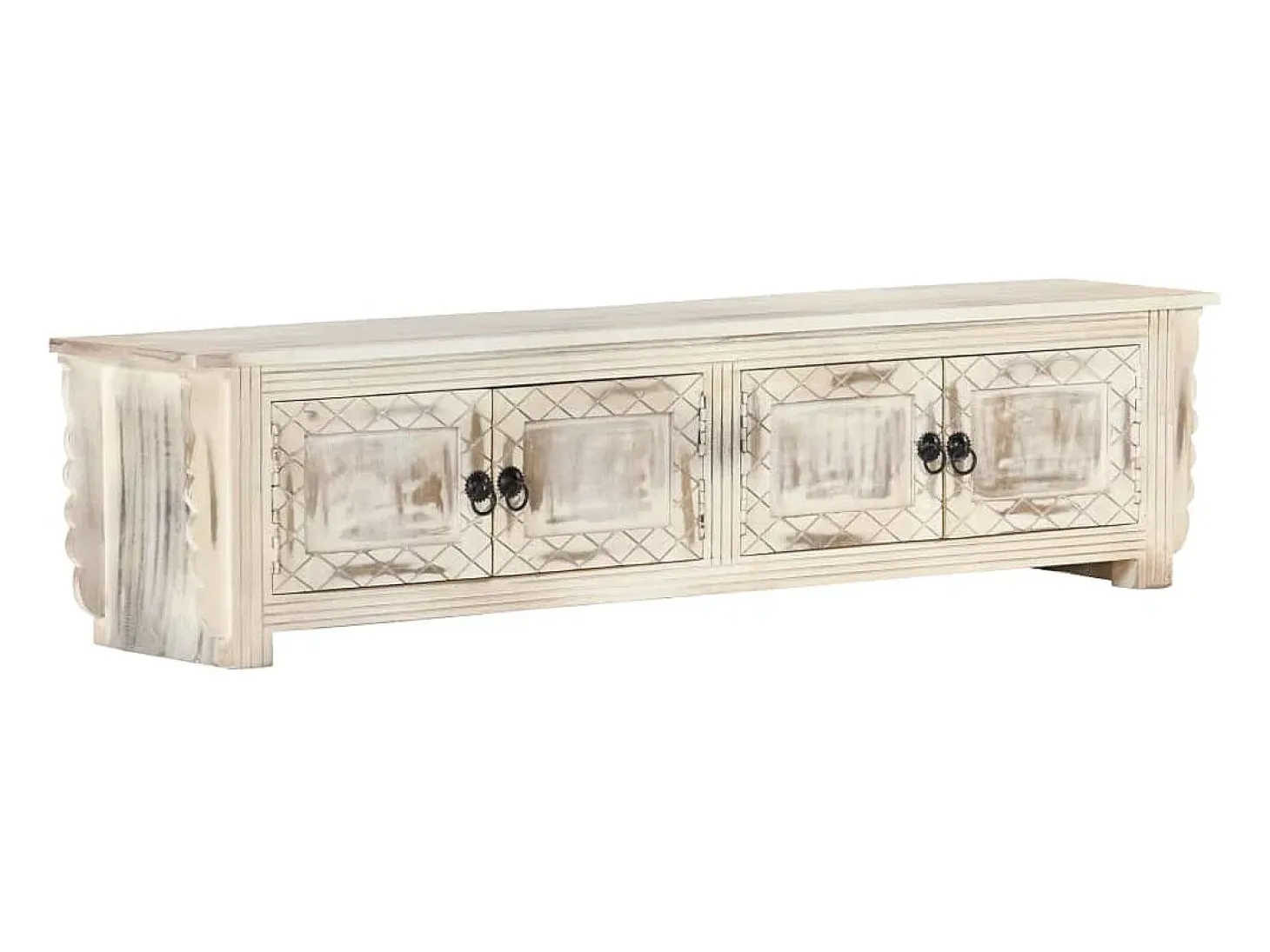 Garden Furniture - Mueble de TV de madera maciza de mango blanco 140x30x35 cm