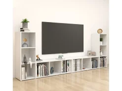Garden Furniture - Muebles para TV 4 uds madera contrachapada blanco 107x35x37 cm