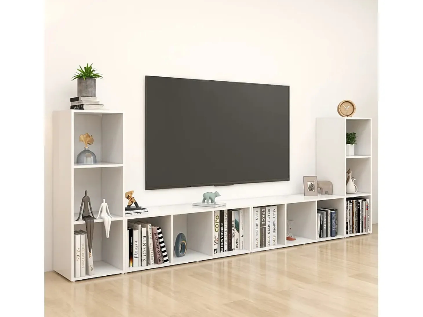Garden Furniture - Muebles para TV 4 uds madera contrachapada blanco 107x35x37 cm